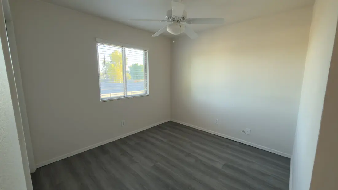 Bedroom with backyard view